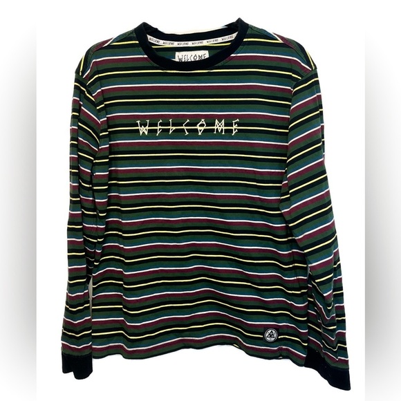 Welcome Skateboards Surf Stripe Spooky Text Long Sleeve T-Shirt sz M - Picture 1 of 10